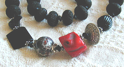 Detail of Coral and Lava Necklace