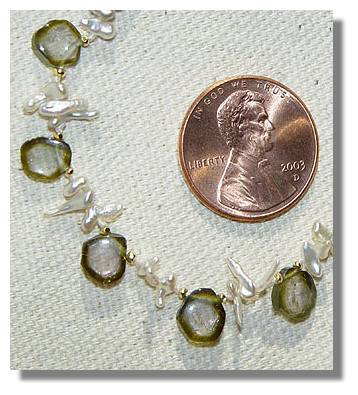 Detail of Watermelon Tourmaline and Pearl Necklace