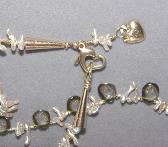Detail of Watermelon Tourmaline and Pearl Necklace