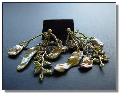 Detail of Green Keshi Earrings