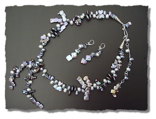 Checkerboard Pearls Necklace and Earrings